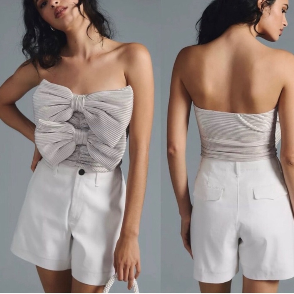 Anthropologie Sunday in Brooklyn Double-Bow Tube Top Silver Size: Large
